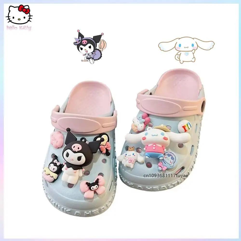 

Детская обувь Sanrio с милыми отверстиями Kuromi, летние нескользящие домашние сандалии и тапочки в иностранном стиле с булочкой корицы