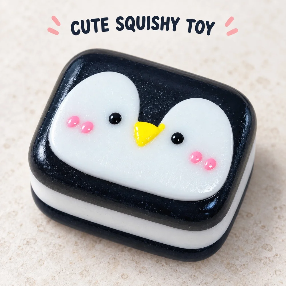 Penguin Cookie Squishy Squeeze Toy TPR Soft Fidget with Playful Cute Shape for Adults Teens Desk Companion Gift Single Piece
