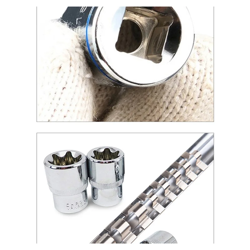 Female E-TORX Star Socket Set With Rail 11 Pcs Female External Star Socket Set E4 - E20 Torque Socket Set Alloy Steel Silver