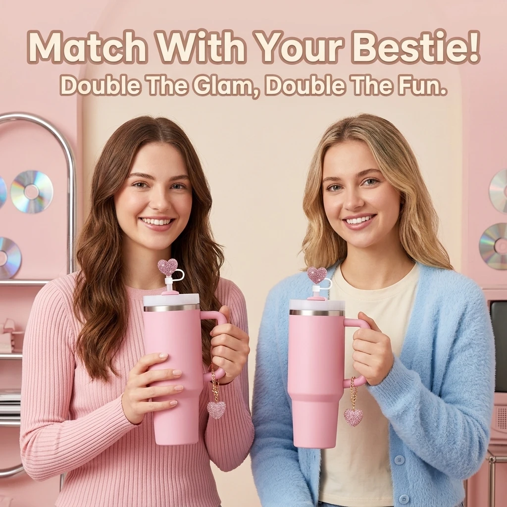 Heart Love Style 2pcs Cup Accessories Kit for Stanley 30oz 40oz Tumbler Cup Including Heart Shape Silicone Straw Topper Cover view 6