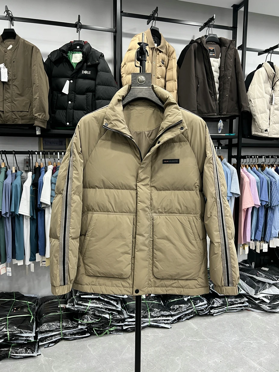 

DongJia Stand Collar Du down Jaet Men's Thiened Casual Warm Winter Outerwear Polyester Fiber 90% White Du down Filling