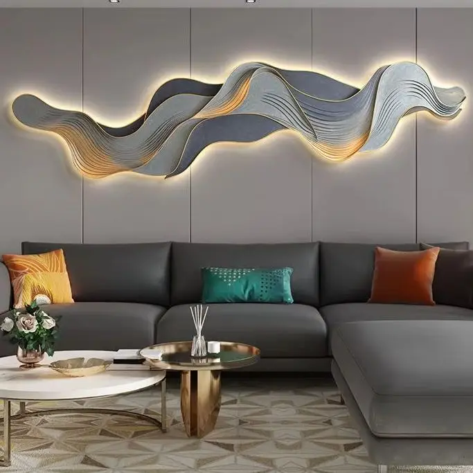 Home Decor Mountain Light High-Grade Sofa Background Wall Painting Light With Ambience Light Hanging Picture Luxury LED Hanging