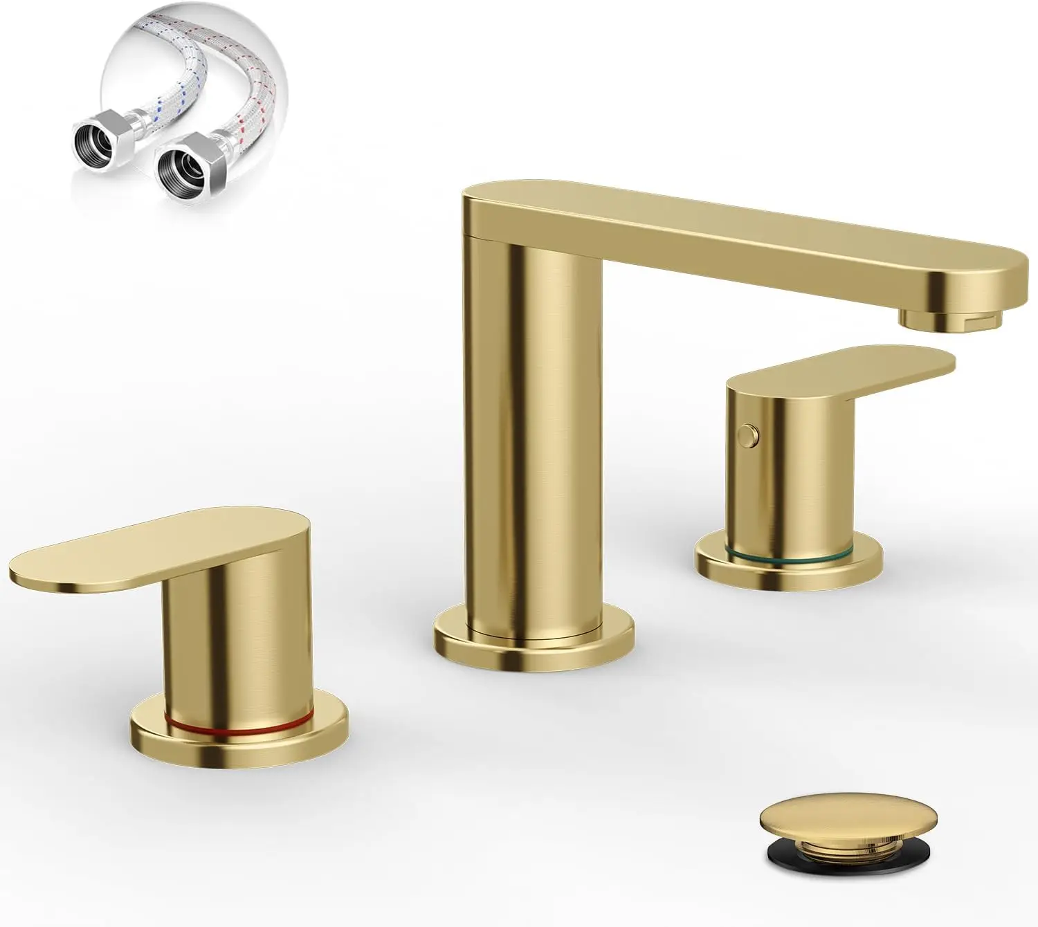 

Смеситель для ванной комнаты из матового золота с поворотом на 360° ° Поворотный излив, выдвижной слив и подводящие шланги для раковины в ванной