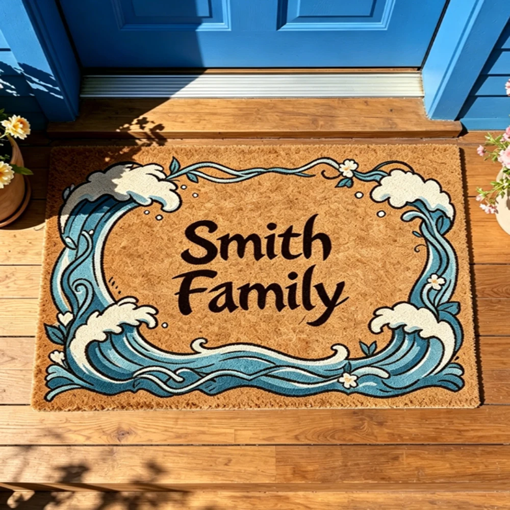 

Custom Wave Pattern Doormat Outdoor Entrance Non-slip Mat Personalized Name Printed Mat Home Decor Gift For Friends Rug