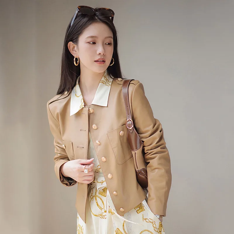 Chaqueta de cuero para mujer, abrigo cálido informal, Chaqueta corta de Color liso a la moda para Otoño e Invierno