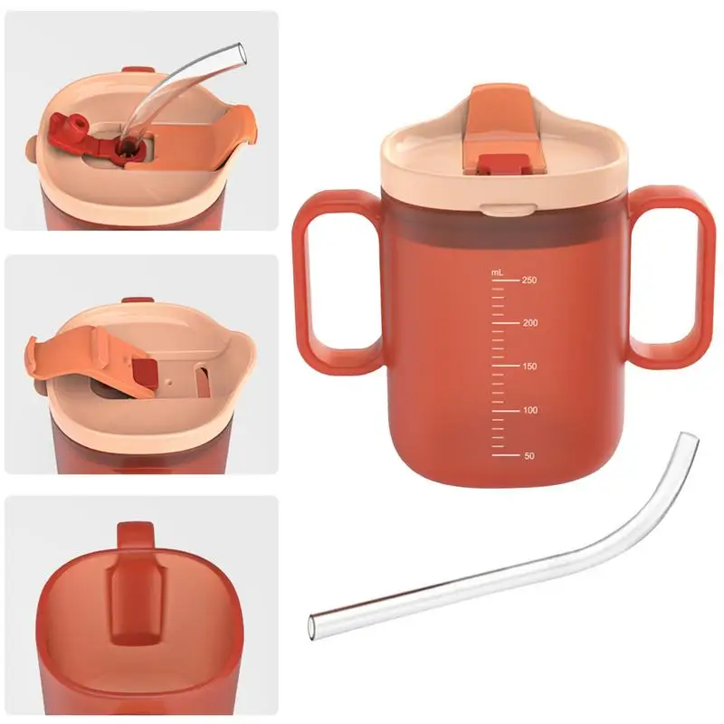 300ml Elderly Unspillable Cup with Handle parents Water Cup Drinking Cup Water Bottle Feeding Cup with Lid and Straw for Patient