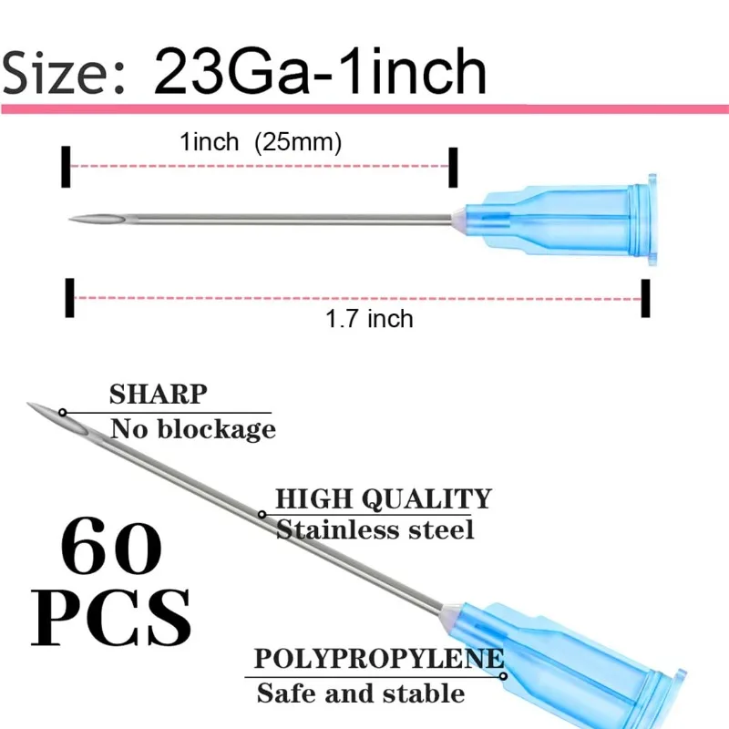 60pcs Dispensing Needles Pointed Injection Needle Transparent Syringe Bayonet Needle with Transparent Cap, Glue Tool (23G-25mm)