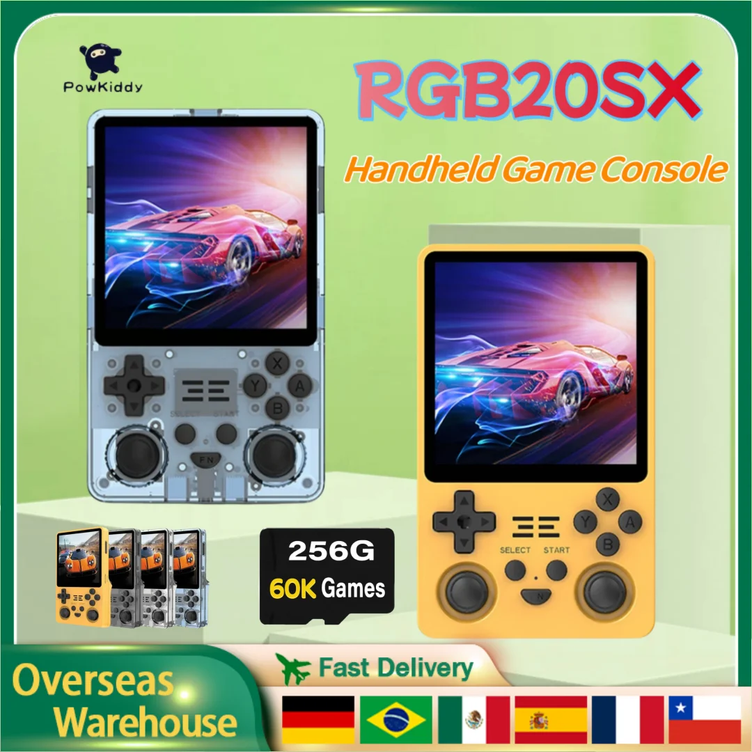 POWKIDDY RGB20SX Portable Handheld Game Console Retro Video Player Wifi 4.0 Inch IPS Screen 512G PSP Games Children's Gifts