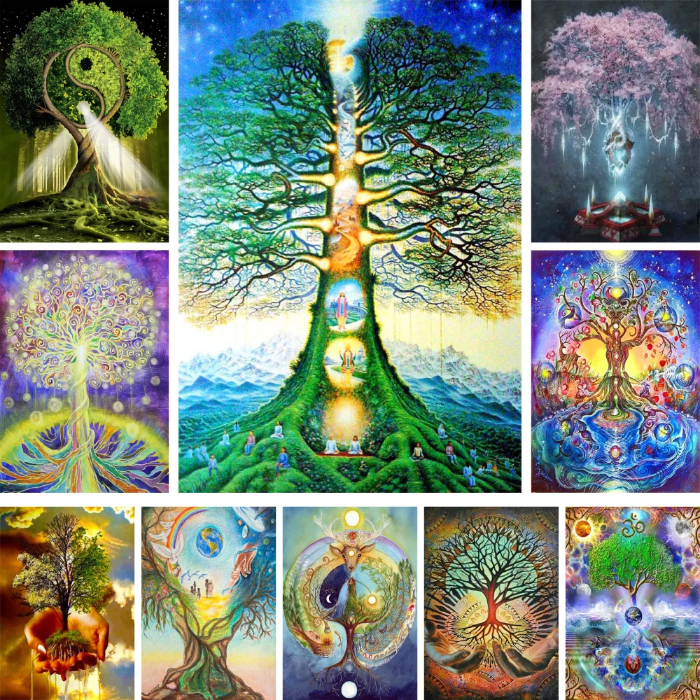 数字による世界の木DIYペイントパッケージアクリル塗料50*70写真番号大人の壁アートの写真の装飾