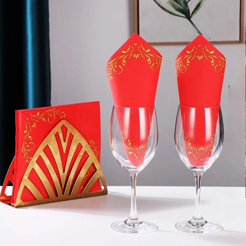 20pcs 33cm 2Layer Chinese Red Napkins Wedding Wine Glass Floral Paper Printed Paper Towels DIY Decoupage Paper