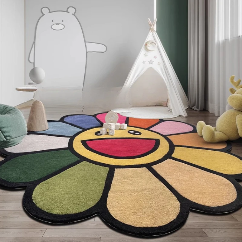 Smile Flower Irregular round handmade carpet bedroom bedside children's relaxation area light luxury villa cloakroom