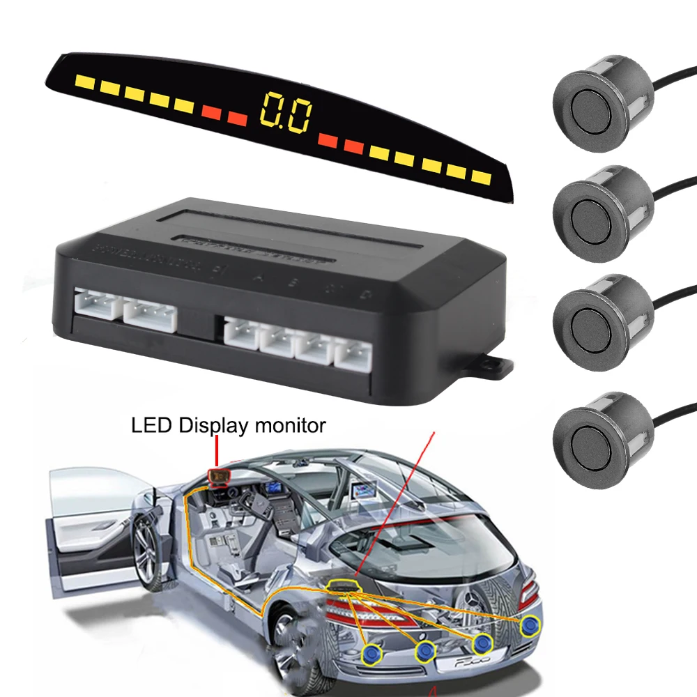 Parktronic Reverse Backup Radar Monitor System Auto Car Detector Universal Car LED Parking Sensor With 4 Sensors