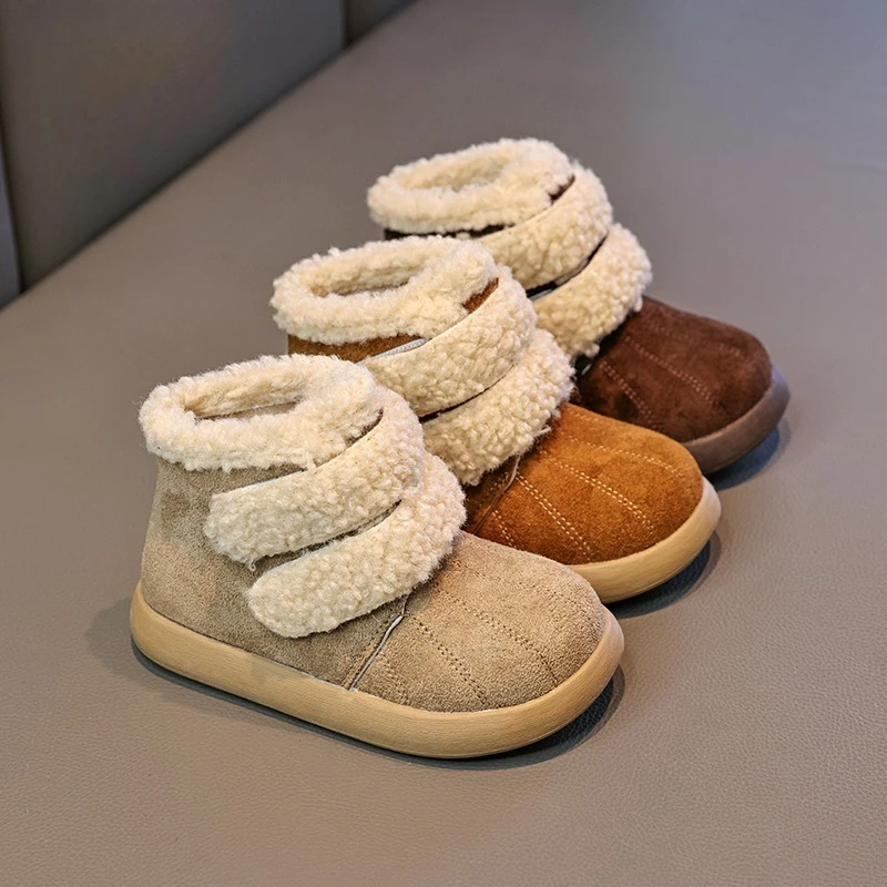 

Детские зимние ботинки для девочек, новые теплые детские модные плюшевые ботинки до щиколотки, универсальные уличные повседневные хлопковые ботинки для малышей, мягкие