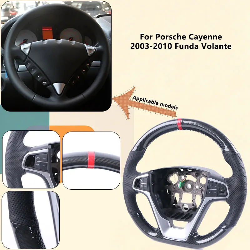 Funda de Volante de Fibra de Carbono Brillante para Porsche Cayenne 2003-2010, Cubre Volante Original para Personalizar