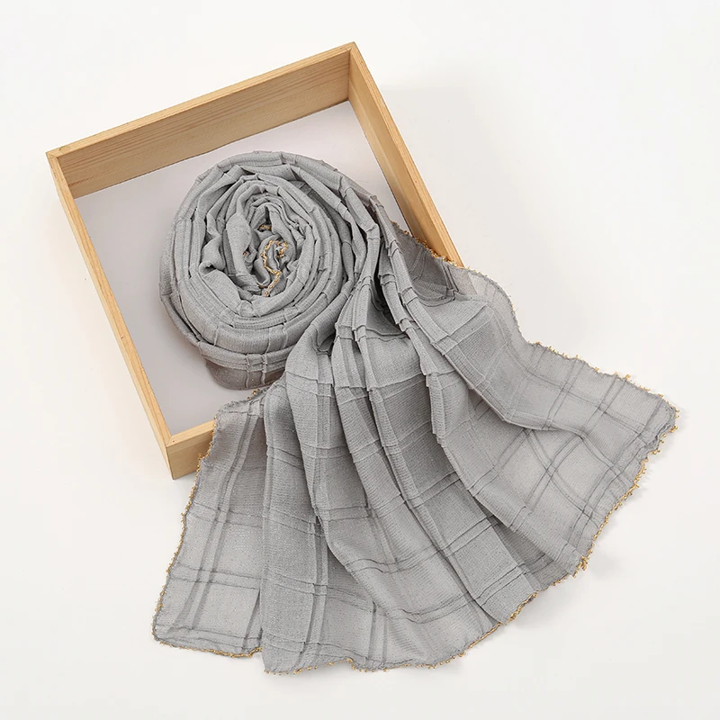 

Long Fashion Scarfs High Quality Beaded Silver Wire Shawl Scarf Solid Color for Women Lace Scarf Shawl Luxury Brand Headscarf