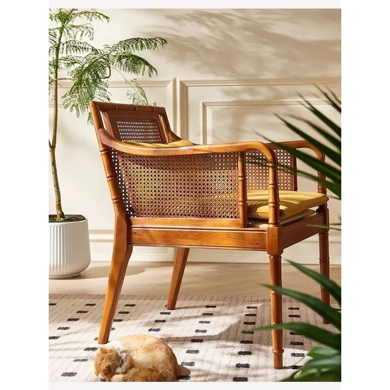 Chinese retro chair American single sofa  balcony home living room master  rattan chair antique casual chair