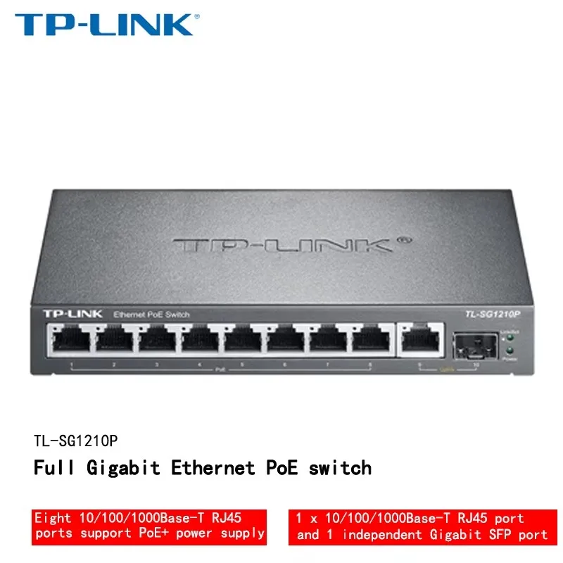 TP-LINK pełny gigabitowy przełącznik Ethernet dużej mocy zasilacz POE kabel sieciowy koncentrator 8-portowy gigabit POE 54W SG1210P POE gigabit sw