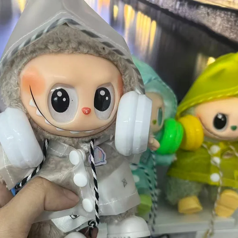 Ubranka dla Labubu 15-17 cm, wodoodporny płaszcz przeciwdeszczowy, buty przeciwdeszczowe, makaroniki, akcesoria do samodzielnego tworzenia strojów dla Labubu.