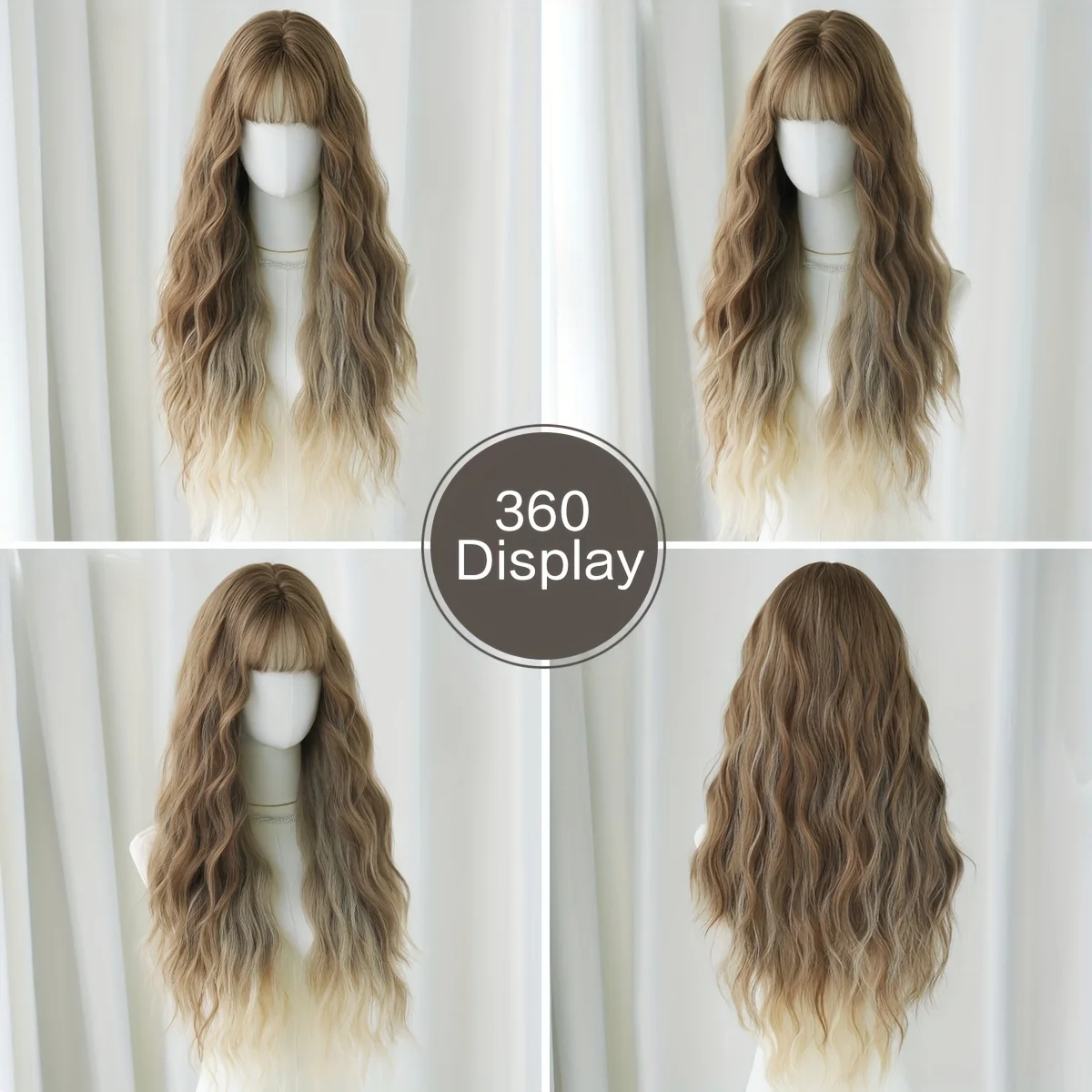 ng-length water ripple gradient cool brown and off-white ladies' wig, a synthetic wig suitable for daily wear and parties