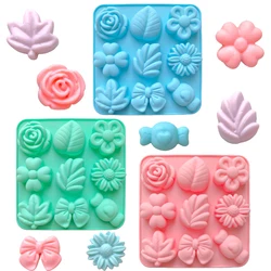 1/3pcs 9-cavity Flower shape Silicone Candy Molds Daisy Flower Chocolate Molds Tulip Flower Bow Tie Leaf Molds For Jelly Pudding