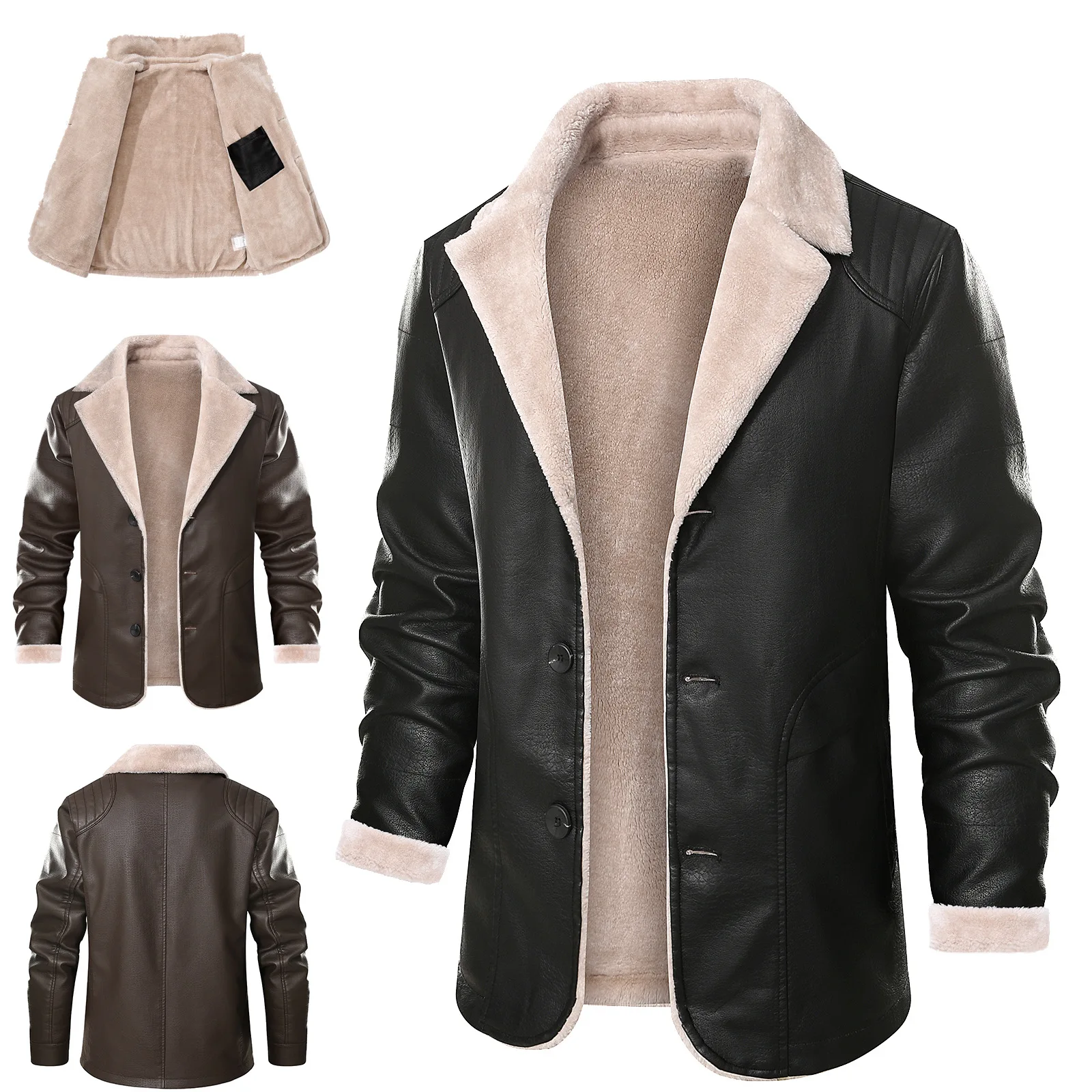 2024 New Thickened Plush Fur Integrated Warm Suit Version Leather Jacket