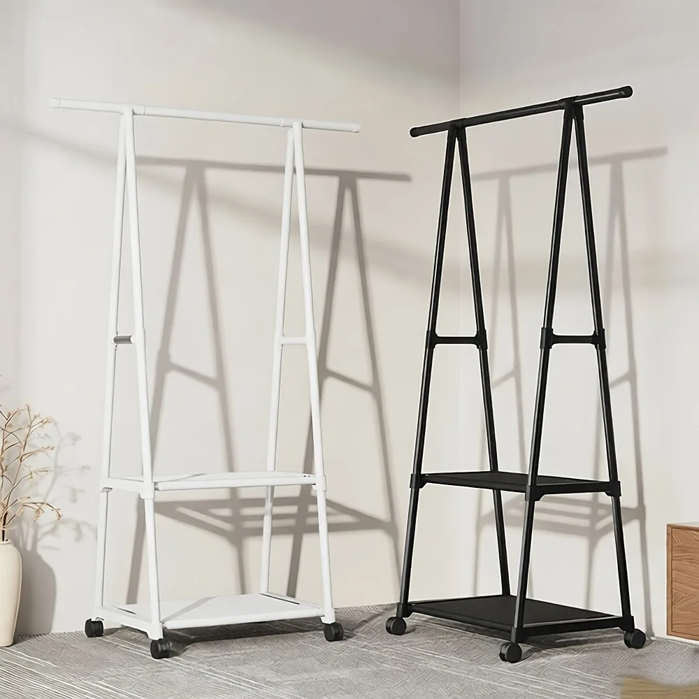 Triangular Freestanding Clothes Rack with Wheels – Simple Garment Coat Rack on Casters, Household Storage for Bedroom Hanging