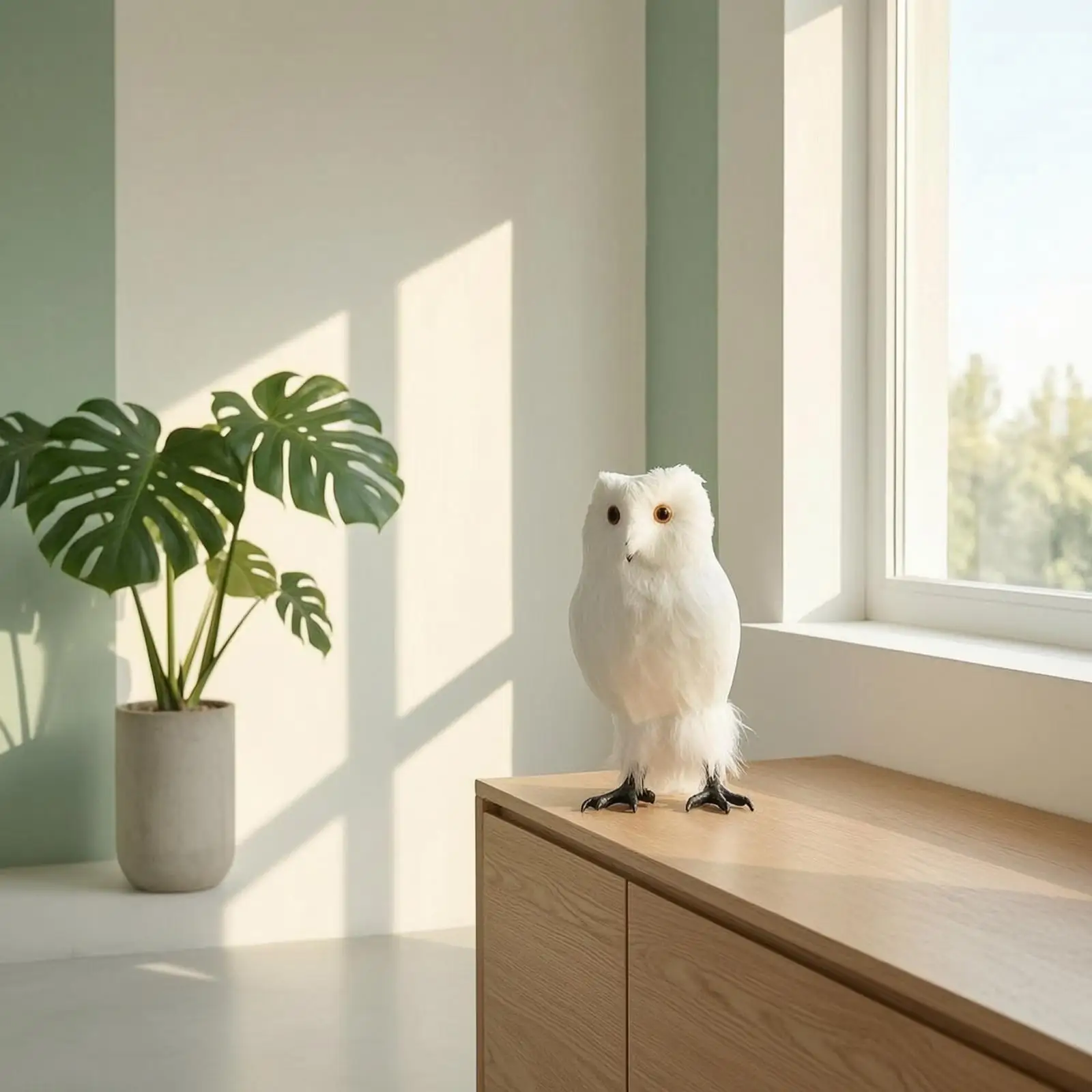 Artificial Feathered Owl Figurine, Authentic Owl Figurine with Feathers