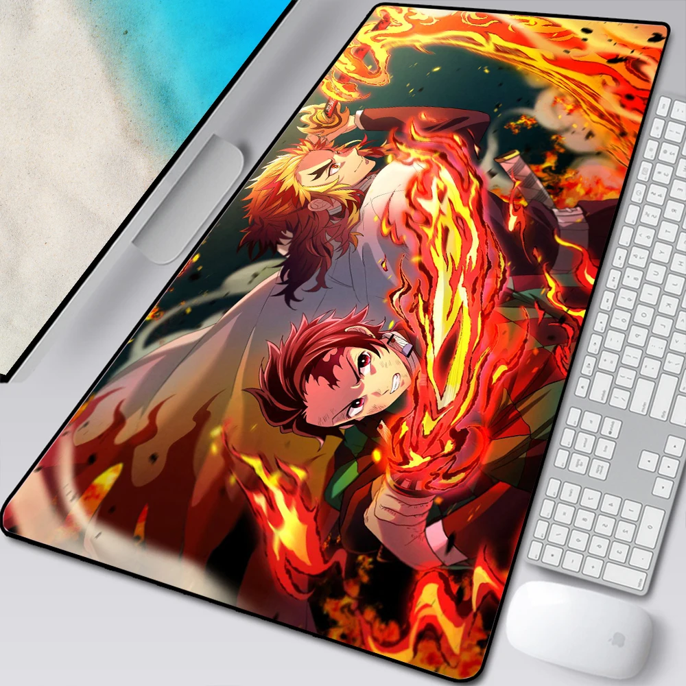 Xl anime kimetsu sem almofada yaiba mouse hd impressão computador gamer bloqueio borda mousepad xxl teclado pc tapetes para csgo