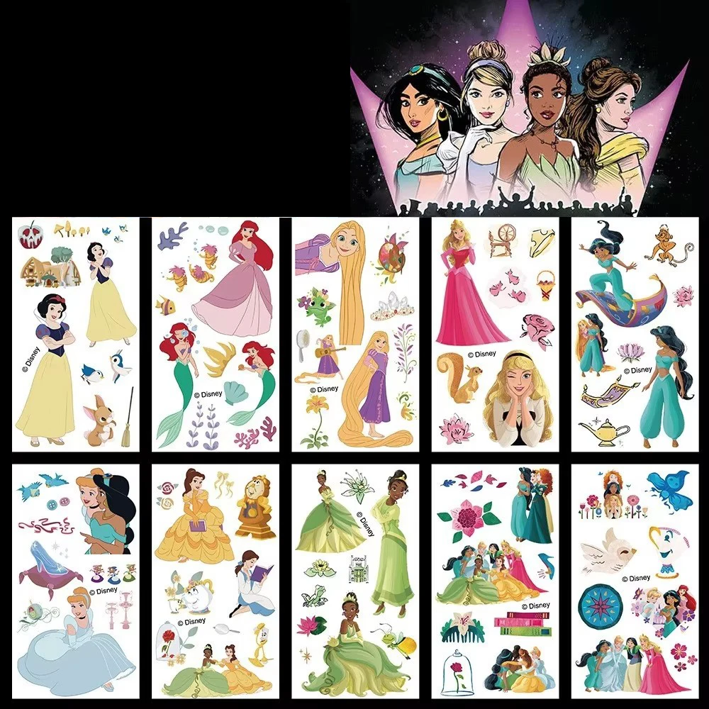 10 unids/set nuevo Disney Rapunzel tatuaje temporal pegatinas linda princesa Ariel tatuaje falso para regalo de fiesta de cumpleaños