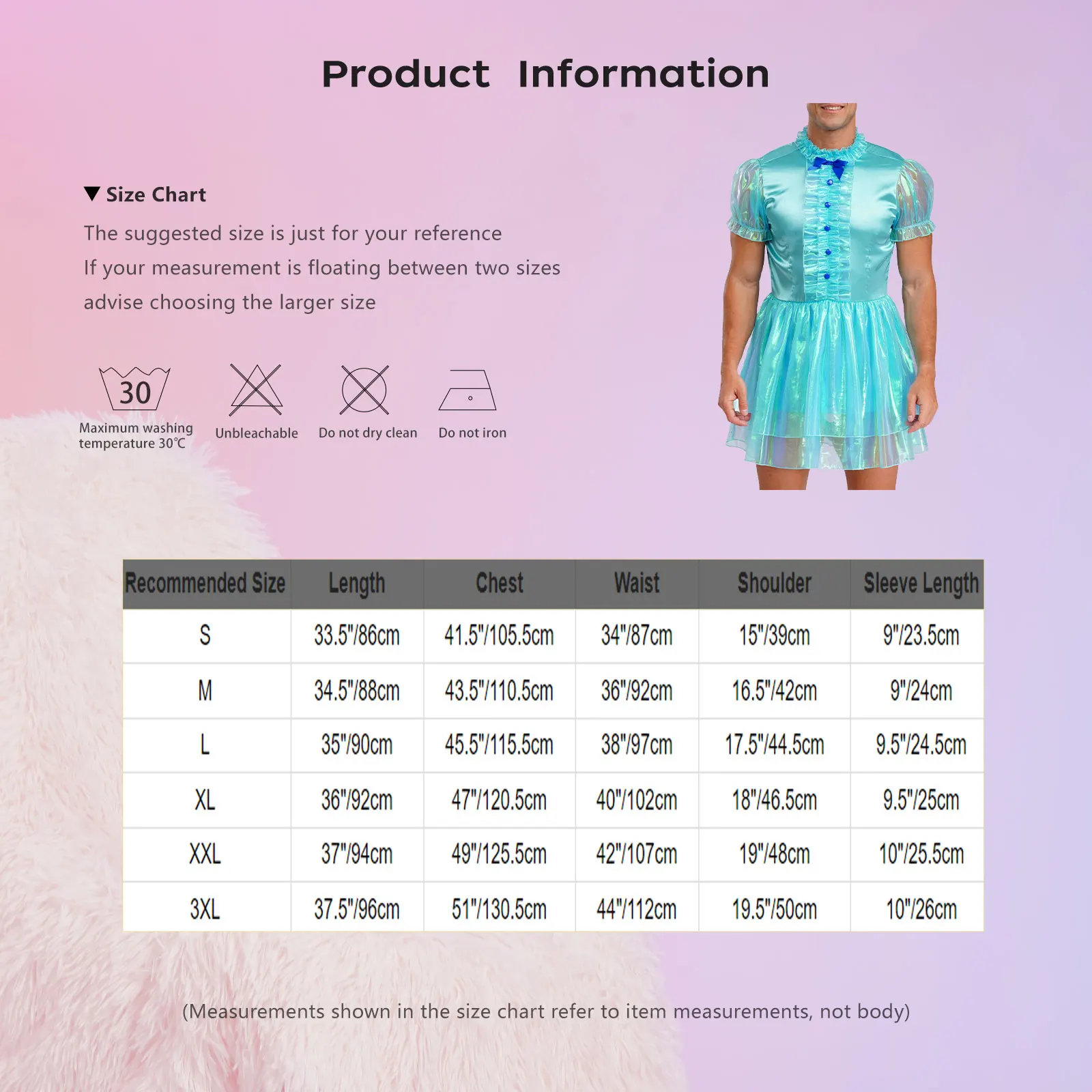 Mens Sissy Crossdress Fairy Tale Anime Cosplay Costume Sissy Maid Servant Ruffled Dress Puff Sleeve Bow Sparkly Puffy Dress - Image 6