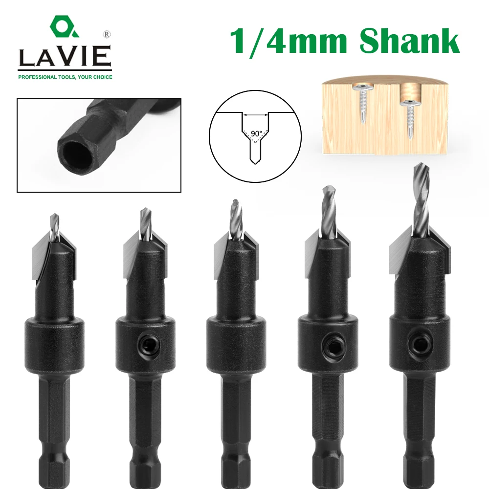 LAVIE 1pc 1/4 Hex Shank HSS Countersink Woodworking Router Bit Set Milling Cutter Screw Extractor Remon Demolition CH339D