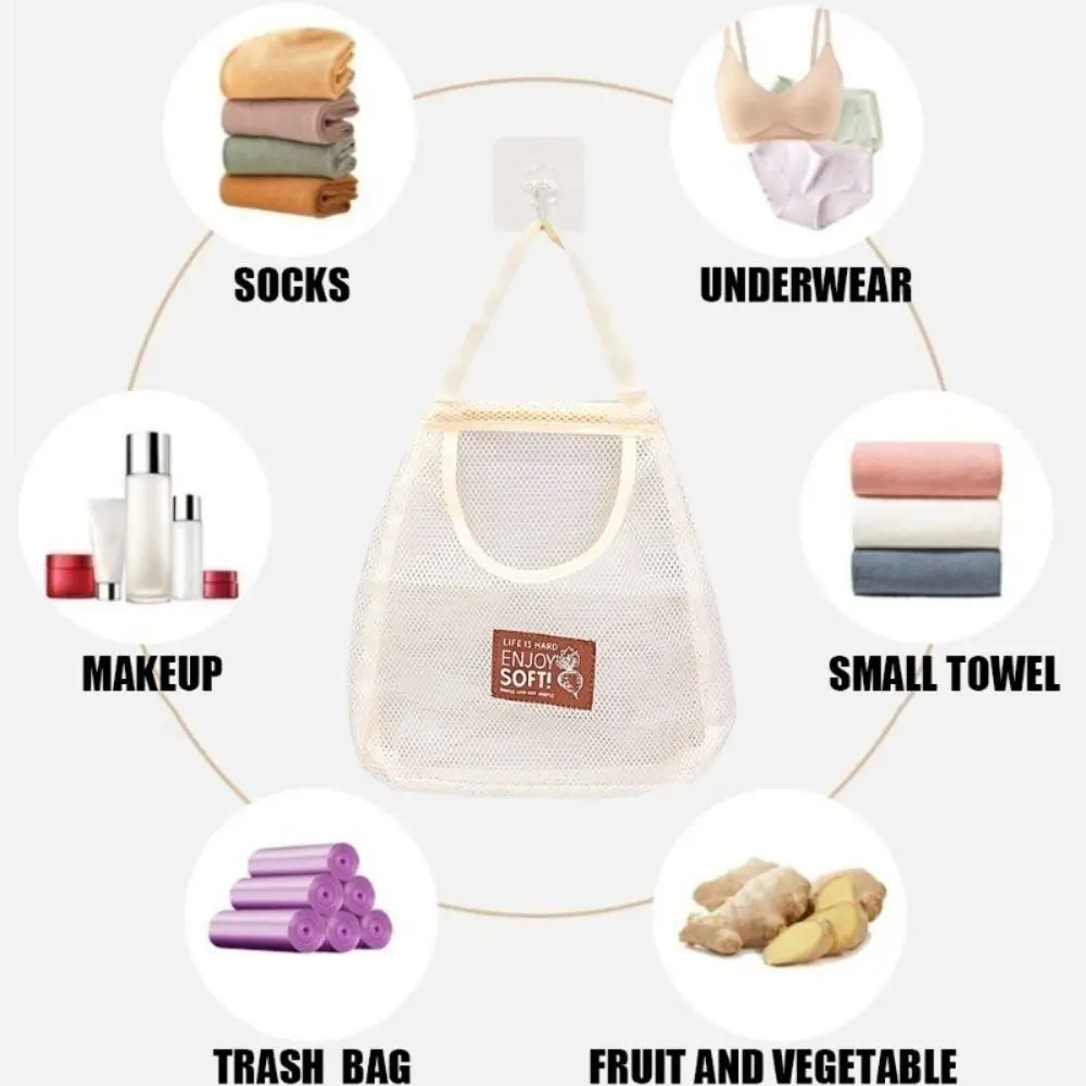 الخضار الملابس الداخلية الجوارب أشتات حقيبة التخزين توسيع مقبض قابلة لإعادة الاستخدام شنقا صافي المنظم جوفاء سعة كبيرة