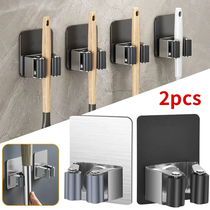 2pcs mop storage clip broom clip, no punching wall mounted fixed buckle, mop storage, used in kitchen and bathroom