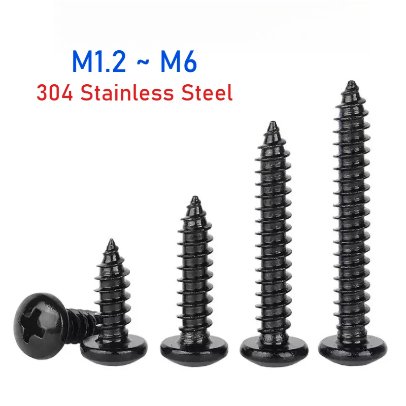 Peijian M1.2 M1.4 M1.6~m6 Black 304 Stainless Steel Round Self-tapping Wood Screw Mushroom Screw