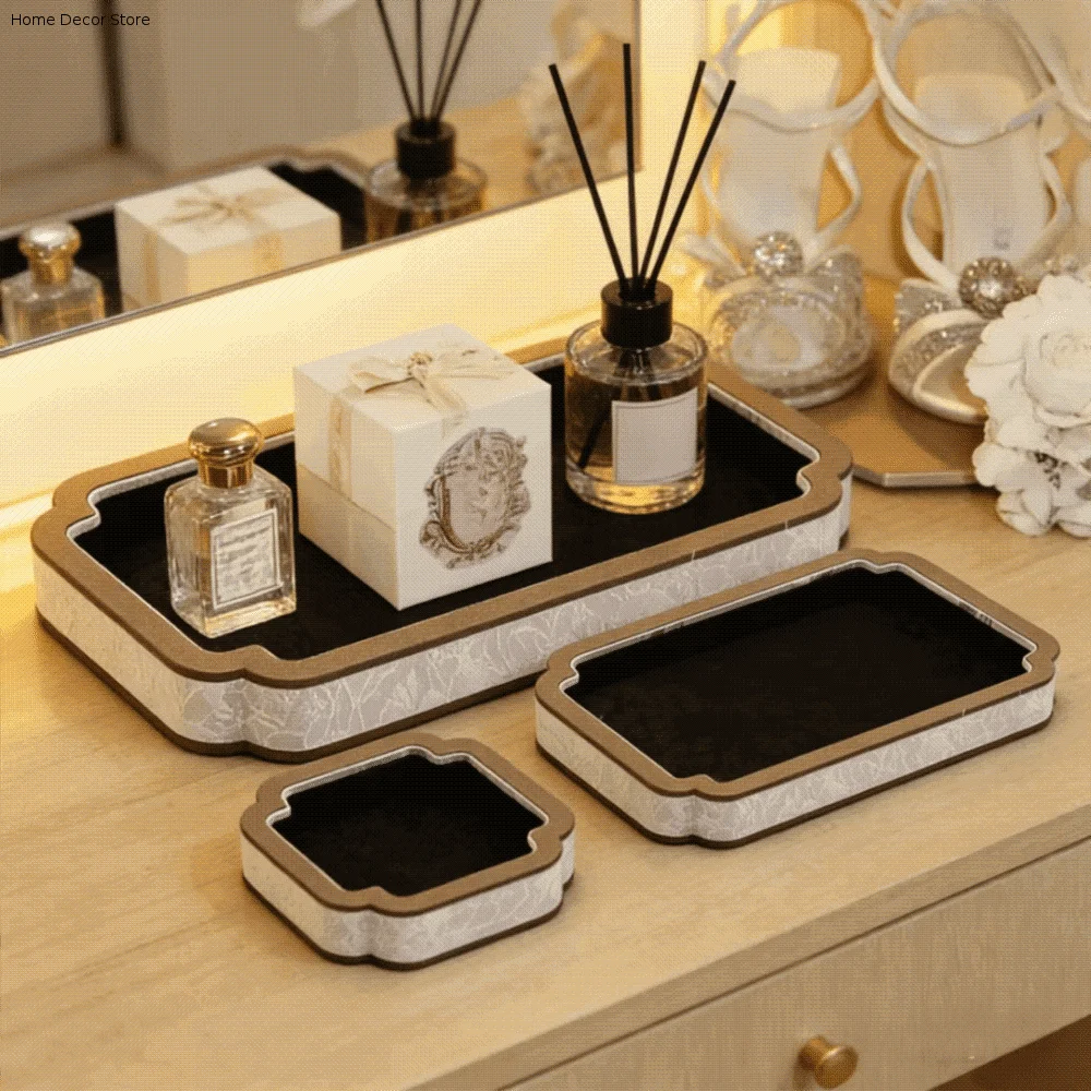 Chinese Vintage Court-Style Jewelry Storage Tray Satin Surface Flower Pattern Jewelry Organizer Rectangular Jewelry Display Tray