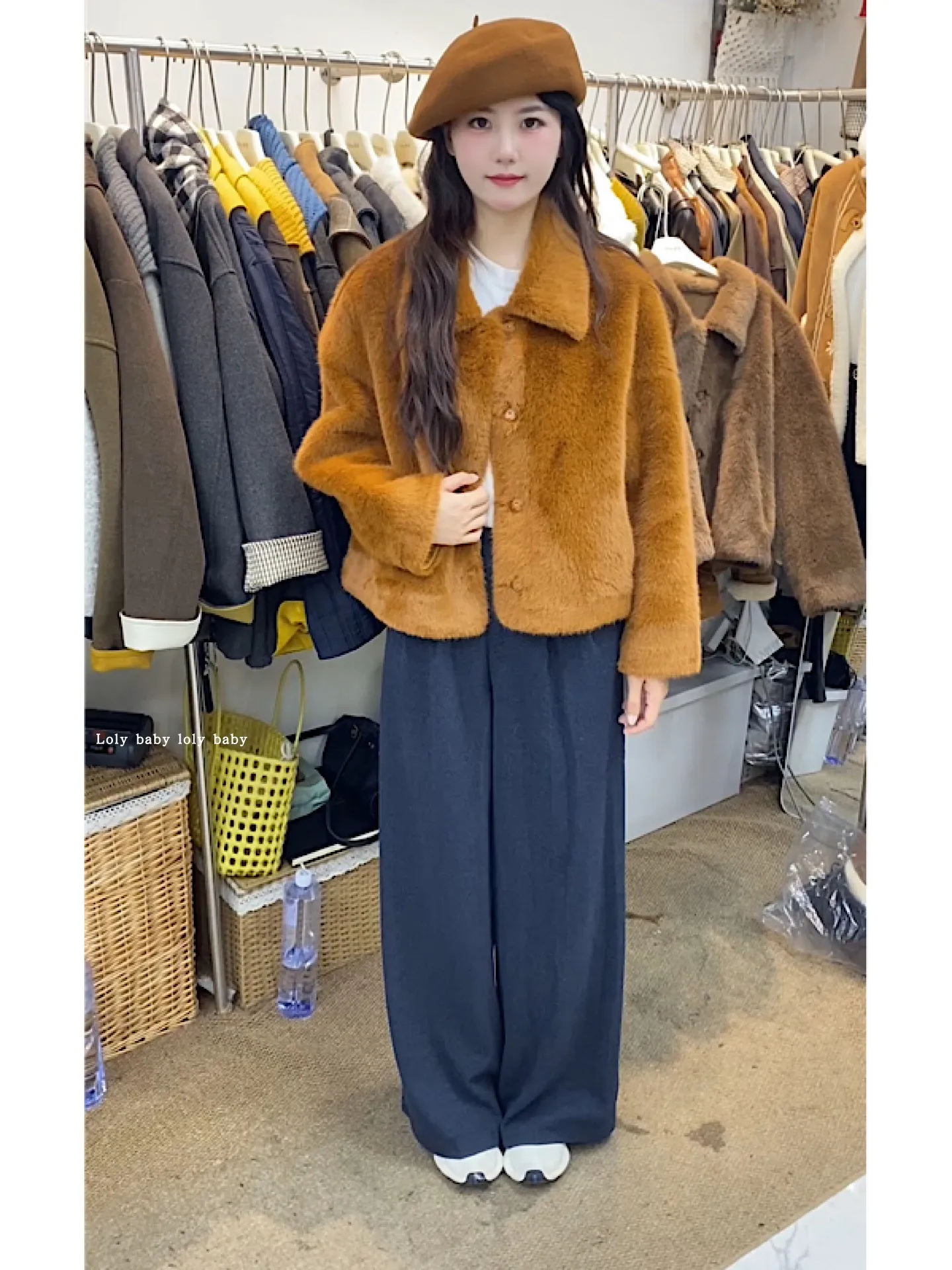 Women's Autumn Winter Faux Mink Hair Korean Style Longs Leeve Single Breasted Jacket Lady Streetwear Fluffy Faux Fur Outwear