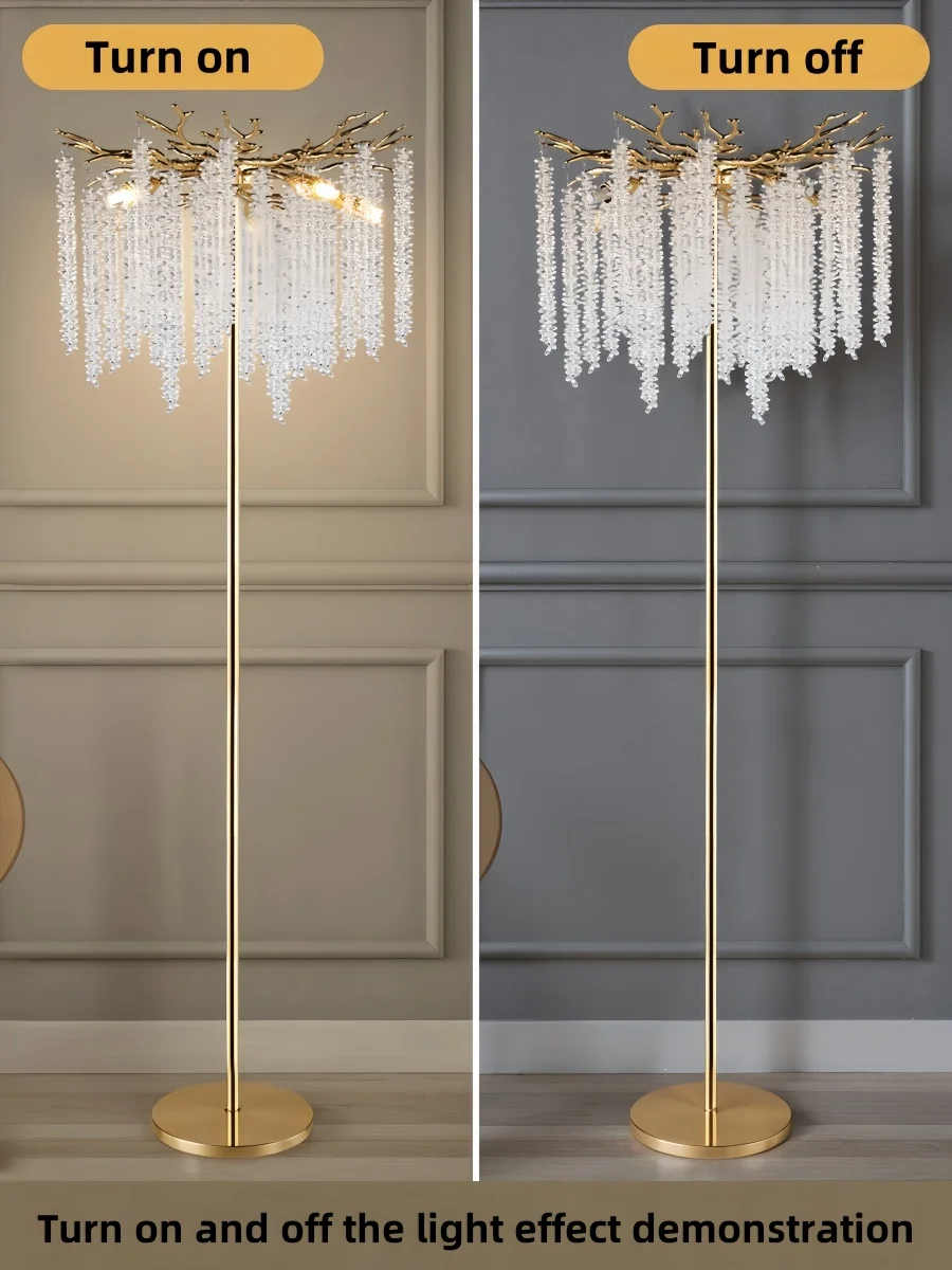 Nordic Luxury Crystal Floor Lamp - Modern Gold LED Stand Light for Living Room & Bedroom | Indoor Decor Lighting Fixture