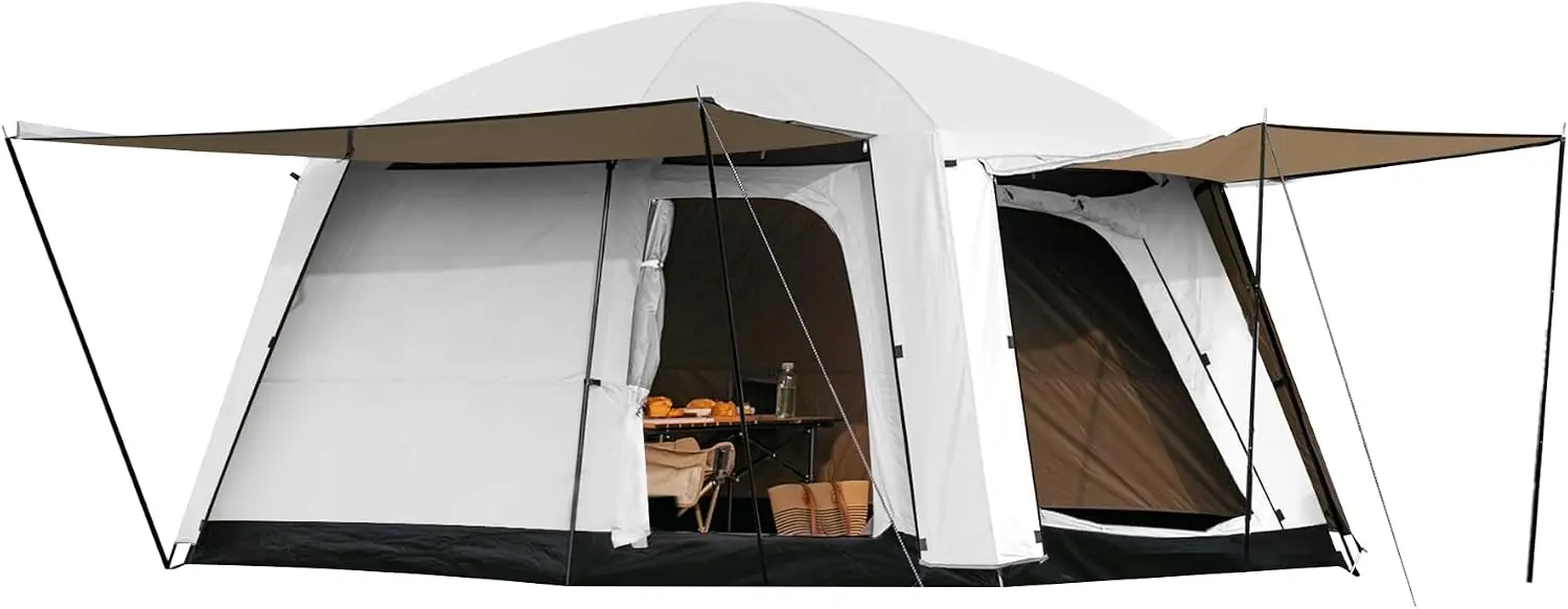 4 6 Person Camping Tent Large Family Cabin Tents Porch Rainfly Double Layer Waterproof Glamping Two Rooms Two Doors Portable Big