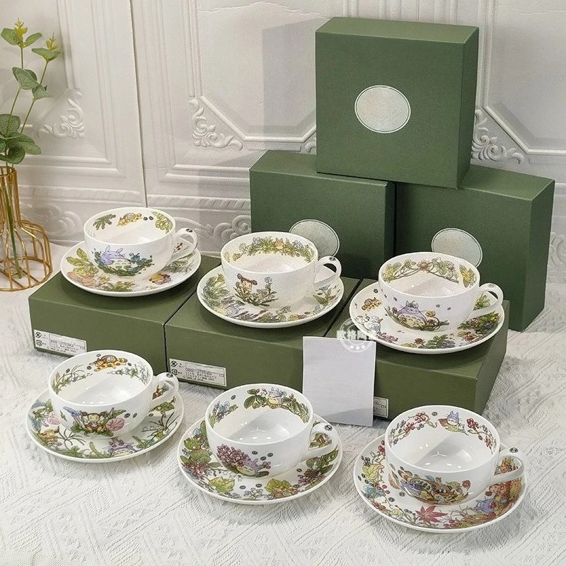 

Tomcat January-December Series Bone China Coffee Cup and Saucer Cartoon Pattern Afternoon Tea Cup Couple Cup Holiday Gift