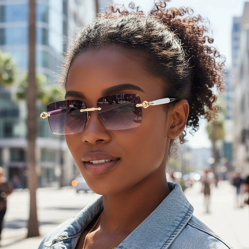 

New Retro Frameless Gradient Square Women Sunglasses Brand Contrast Color Frame Design Trendy All Match Men Casual Glasses UV400