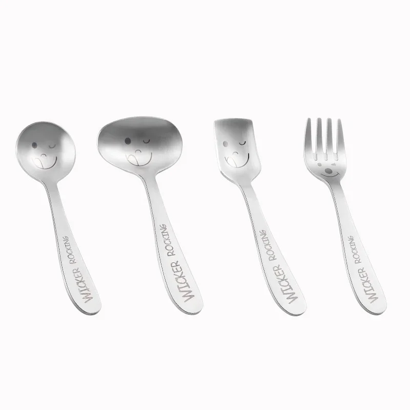 304 Stainless Steel Children Utensil Fork Knife Teaspoon Spoon Dinnerware Cutlery Smiley Cartoon Tableware Baby Feeding Set