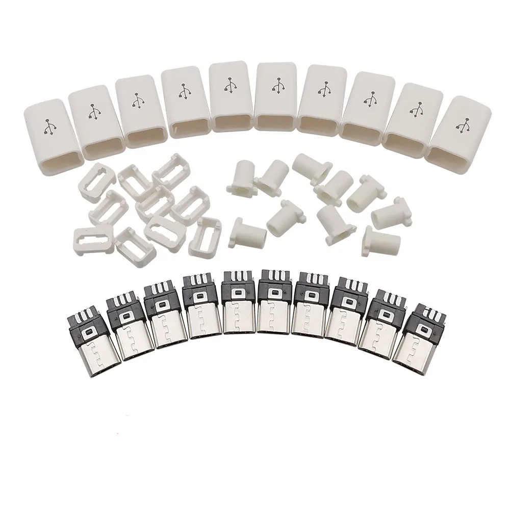 10 Uds. Conector Micro USB macho de 5 pines tipo soldadura Micro-USB 5P enchufe de carga accesorios de Cable de datos DIY blanco negro