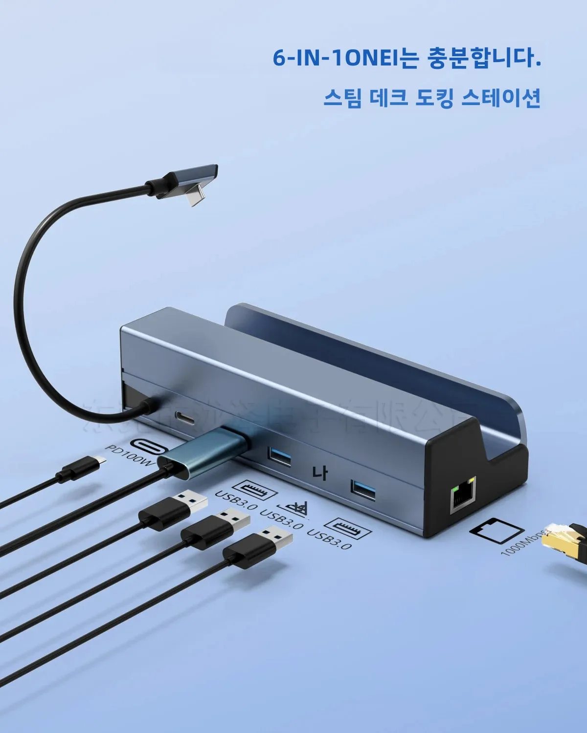 스팀 데크(OLED)/ROG Ally/Legion Go(Rog Ally X용 아님)용 1000M/100M 4K@60Hz 도킹 스테이션 USB 3.0 6-in-1 USB C 허브