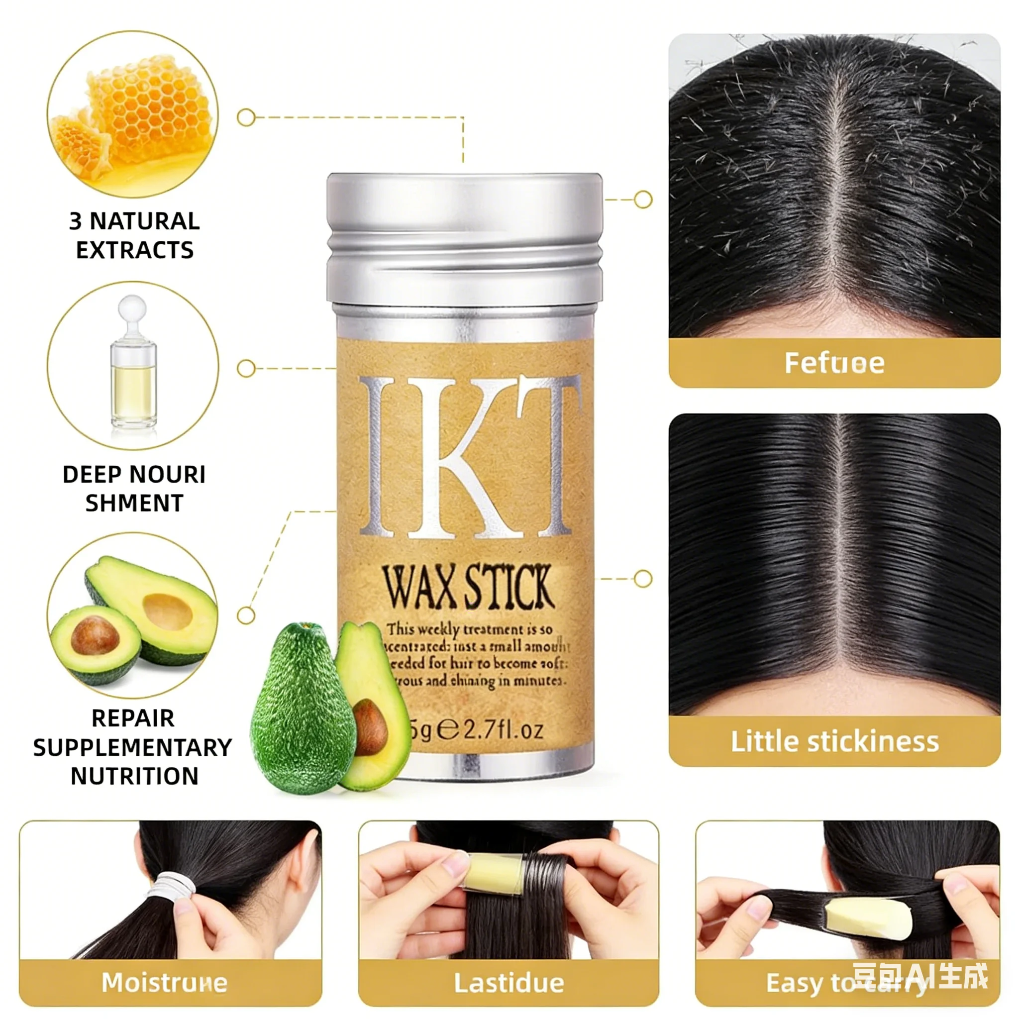 

Long-Lasting Hair Wax Stick Waterproof Portable Finishing Broken Hair Styling Tool - Haircare Accessory