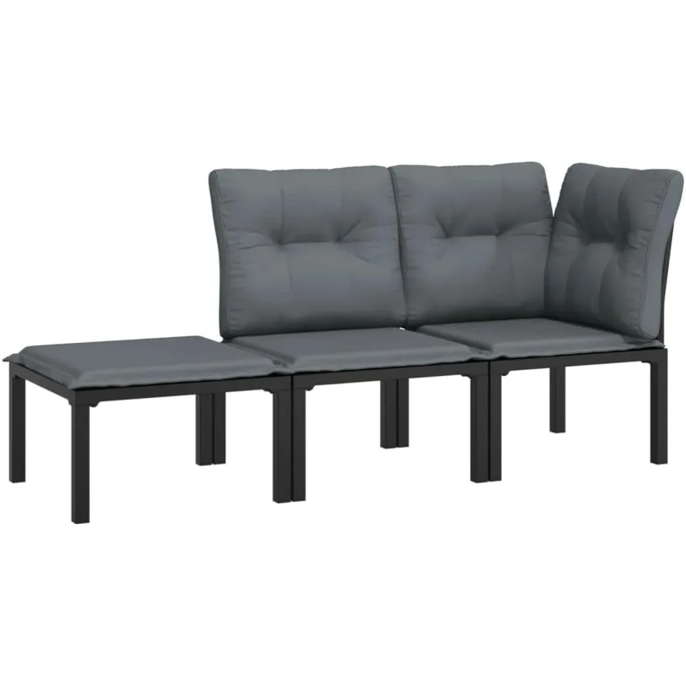 

3-piece courtyard furniture set - black polyethylene rattan, powder coated steel frame, weather resistant