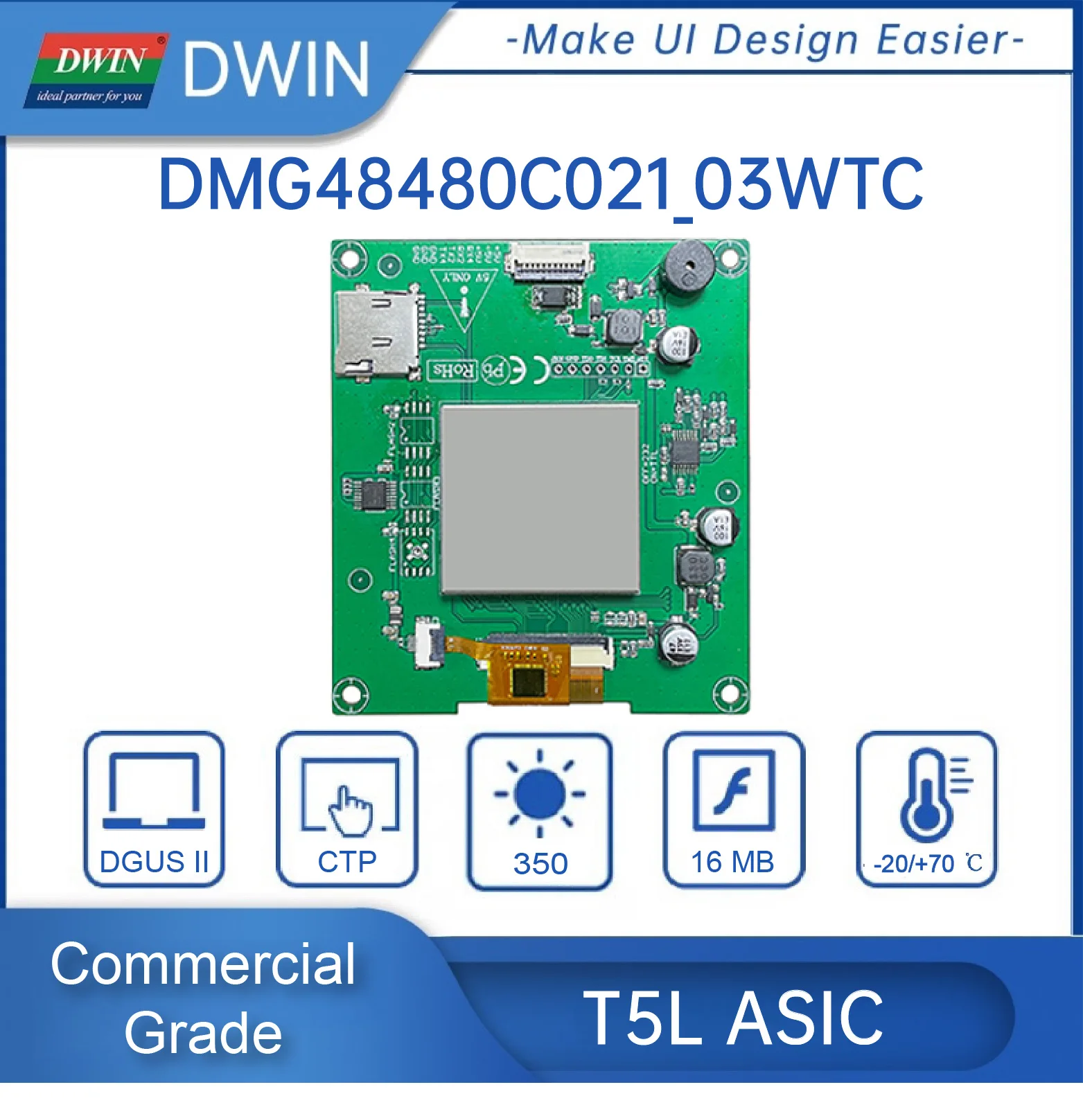 Moduli display LCD IPS rotondi DWIN da 2,1" 480*480 pixel Pannello touch screen capacitivo interfaccia TTL/RS232 per progetto Arduino