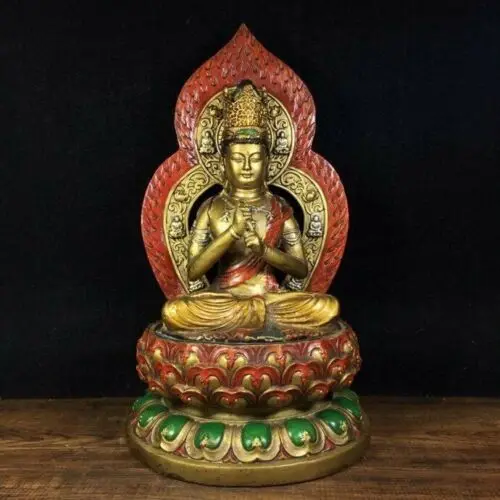 

11.4" Tibetan Buddhism Old bronze 24k gilt xuande Cloisonne Mahavairocana Statue