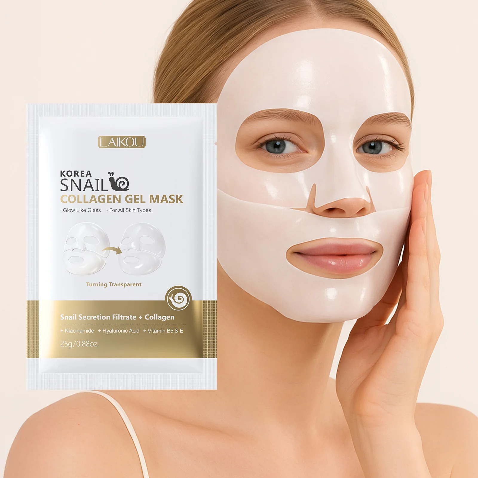 LAIKOU Snail Collagen Jelly Mask, Hydrating Moisturizing Face Sheet Mask for Dry Skin, Anti Aging Firming Essence Mask 2pcs
