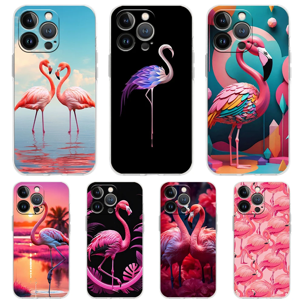 Flamingo Soft TPU Transparent Phone Case Cover for iPhone 16 15 14 13 12 11 Pro Max XR 8 7 Plus XS Max Shell Fundas Capas Bags