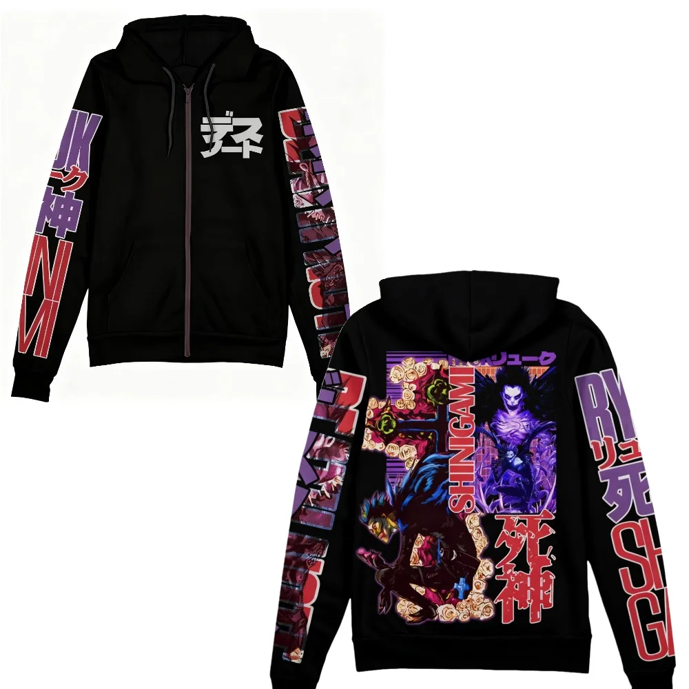 

Men's Anime Zip Hoodie Black Cotton Loose Fit Warm Men Women Autumn Winter Gym Streetwear Oversized Comfort Unisex New